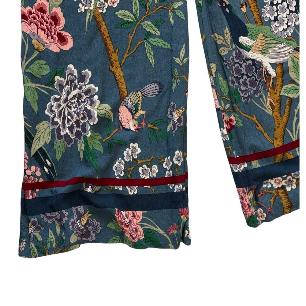 H&M GP & J Baker Print Wide Leg Trousers Pants Size 10 Floral Birds High Rise - Picture 5 of 11